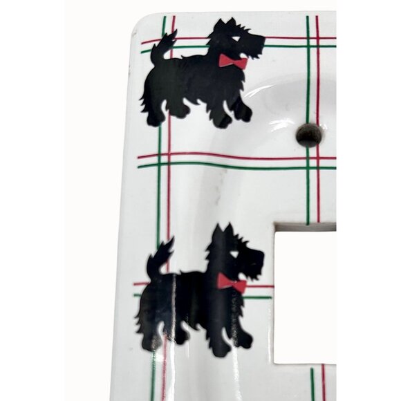 Vintage Jasco Scottie Dog Switch Plate Cover W/ Red Bows & Plaid Single Toggle - Picture 2 of 5